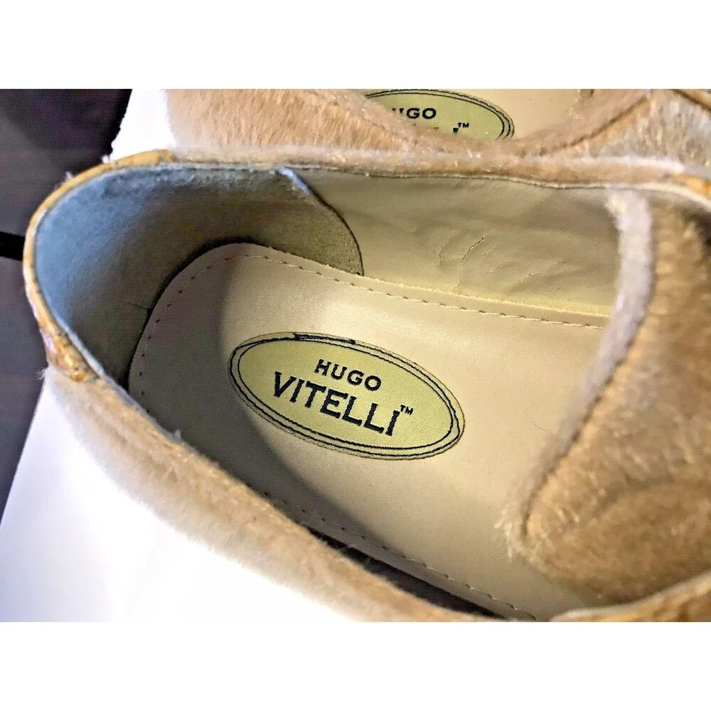 Hugo Vitelli Men's Dress Shoes Faux Fur Snakeskin Size 10.5 Tan